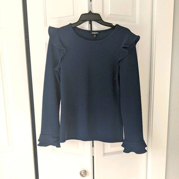 Express Tops - Express Blue Ruffle Blouse with Palpatine Sleeves